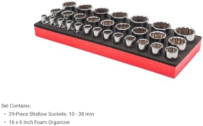 TEKTON 1/2 Inch Drive 12-Point Socket Set, 29-Piece | SHD92805 | Shallow, 10 - 38 mm, Foam Organizer