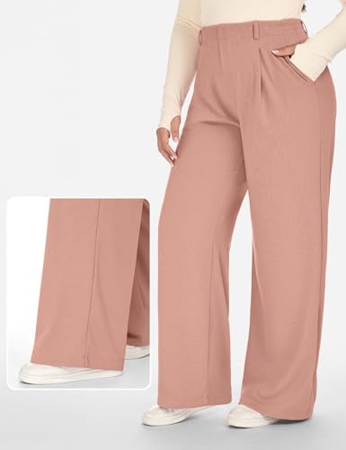 1X-5X Plus Size Wide Leg Dress Pants Women Pull On Stretchy Work Pants