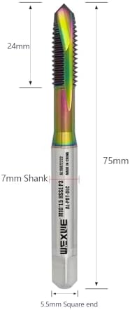 Tools M10 x 1.5 Spiral Point Threading Tap, Metric Machine Threading Tap High Speed Steel Cobalt(HSSCo) With DLC Coating, Round Shank with Square End， H2 Tolerance, 2pcs