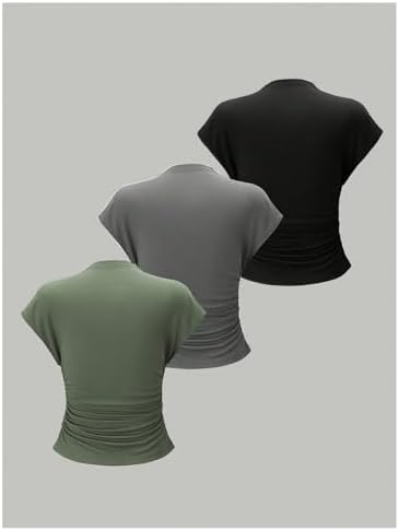OYOANGLE Women's 3 Pack Business Casual Outfits Mock Neck Ribbed Tank Tops