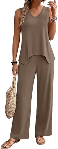 WIHOLL Two Piece Sets for Women Dressy Lounge Sets Summer Outfits Cruise Travel Beach Vacation Casual Wide Leg Pants Set