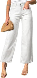 Sidefeel Women's Straight Leg Jeans High Waisted Stretchy Jeans Zimbaplatinum Wide Leg Ankle Denim Pants with Pockets