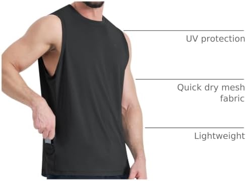 KPSUN Men's Quick Dry Workout Tank Top Summer Beach Shirt | UPF 50+ Sleeveless Gym Muscle Shirt with Hidden Pocket for Keys. Ideal for Gym Training, Outdoor Running, And Beach Workouts