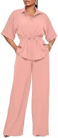 Two Piece Sets for Women Dressy Shirt Top Flared Pants Business Pantsuits