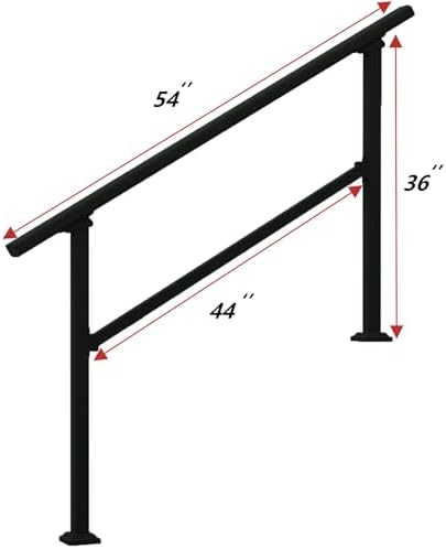 Hand Rails for Outdoor Steps，Stair Handrail & Indoor Stair Railing Kit，Railings for Outdoor Steps for Fence & Outdoor Steps (1, Black-Straight, 4 Step)