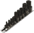 Performance Tool W38965 9-Piece Impact Triple Square Bit Socket Set | Automotive CrMo XZN spline bits. Stubby design for confined areas. Storage rail & tamper resistant sizes
