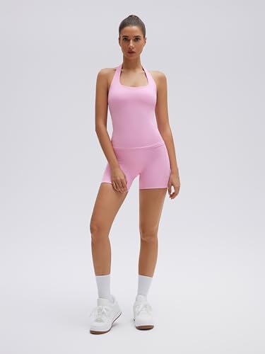 SUUKSESS Women 2 Piece Workout Sets Halter Neck Yoga Tops Gym Biker Shorts