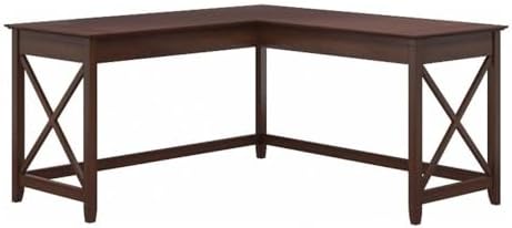 Bush Furniture Key West 60W L Shaped Desk with Mobile File Cabinet and Desktop Organizers, Bing Cherry