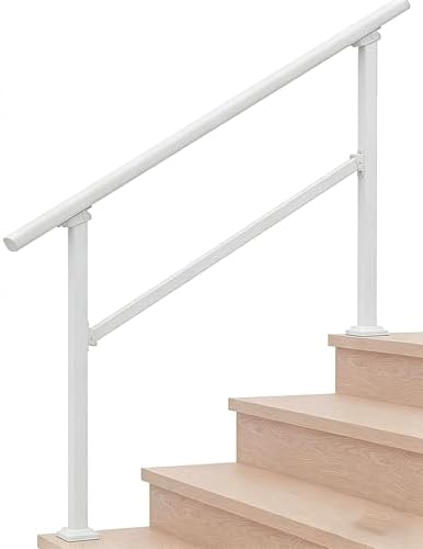 Hand Rails for Outdoor Steps，Stair Handrail & Indoor Stair Railing Kit，Railings for Outdoor Steps for Fence & Outdoor Steps (2, White-Straight, 4 Step)