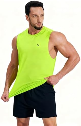 KPSUN Men's Quick Dry Workout Tank Top Summer Beach Shirt | UPF 50+ Sleeveless Gym Muscle Shirt with Hidden Pocket for Keys. Ideal for Gym Training, Outdoor Running, And Beach Workouts