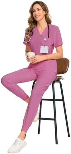 COZYFIT Scrubs for Women Set - Stretch V-Neck & Jogger Pant with 9 Pockets