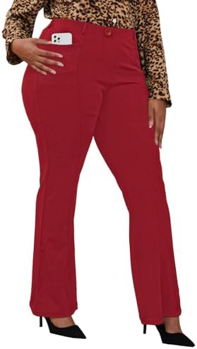 DGD Wrinkle-Free Stretch Dress Pants Plus Size for Women Pull-on Pant Ease into Comfort Office Pant