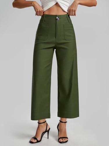 MOHHOM Women’s High Waisted Wide Leg Cropped Pants Stretchy Business Casual Work Pants with Pockets