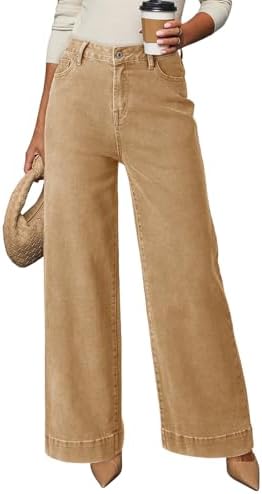 Dokotoo Women's Casual High Waisted Jeans Stretch Wide Leg Loose Denim Pant