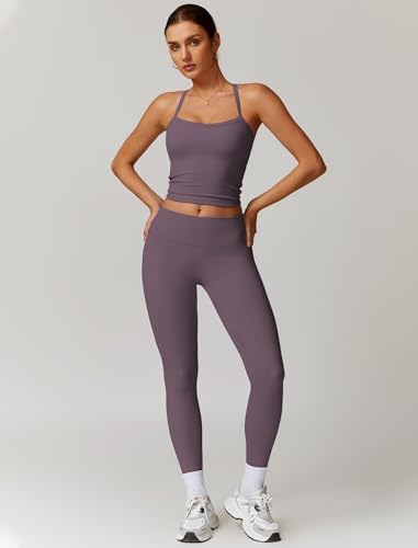 QBGJTD Womens Workout Sets Two Piece Cross Back Tank Top Matching High Waist Leggings Sets Gym Outfits Work Out Clothes