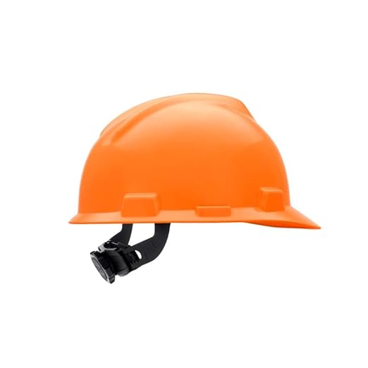 MSA 489364 V-Gard Cap Style Safety Hard Hat With Fas-Trac III Ratchet Suspension | Polyethylene Shell, Superior Impact Protection, Self Adjusting Crown-Straps - Large Size in Hi-Viz Orange