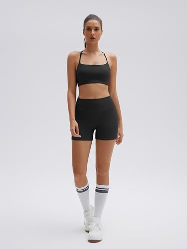 SUUKSESS Women 2 Piece Workout Sets Padded Halter Sports Bras High Waisted Biker Shorts with Pockets