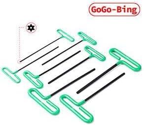 GogoBing Cushion Grip Hex T-Key Torx Key Wrench Set - 8pc set Torx Sizes T9, T10, T15, T20, T25, T27, T30, T40, Green.