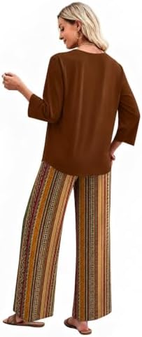 WIHOLL Two Piece Sets for Women Lounge 3/4 Length Sleeve Womens Tops Graphic Pants with Pockets Summer Outfits 2026