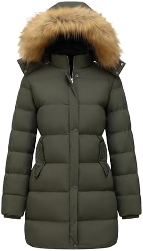 GGleaf Women's Winter Puffer Coat with Removable Fur Hood Warm Snow Jacket