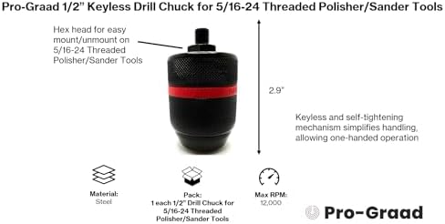 5/16-24 Adapters for Orbital/DA & 12V Cordless Polisher Sander Tools (1/2" Keyless Drill Chuck)