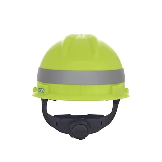 MSA 10102194 V-Gard Cap Style Safety Hard Hat With Fas-Trac III Ratchet Suspension | Polyethylene Shell, Self Adjusting Crown Straps - Standard Size in Hi-Viz Yellow Green/Silver Stripe