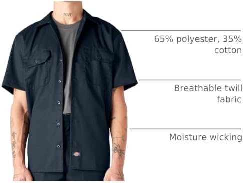 Dickies Men’s Short Sleeve Work Shirt – Durable Twill Button Down Shirts for Men, Lightweight Uniform for Daily Wear