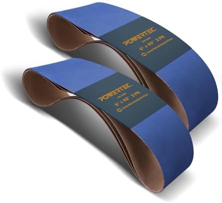POWERTEC 6 x 48 Inch Zirconia Sanding Belts, 6PK, 120 Grit Belt Sander Sanding Belt for Bench Sander, Belt and Disc sander, Woodworking & Paint Removal, Metal Polishing (464812Z-3-P2)
