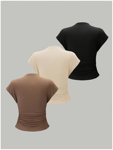 OYOANGLE Women's 3 Pack Business Casual Outfits Mock Neck Ribbed Tank Tops
