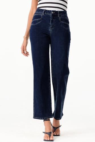 Sidefeel Women's Straight Leg Jeans High Waisted Stretchy Jeans Zimbaplatinum Wide Leg Ankle Denim Pants with Pockets