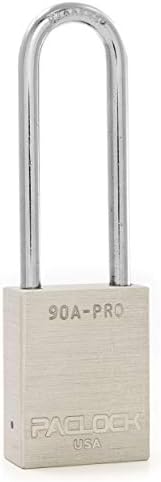 PACLOCK's 90A-PRO Padlock, 1/4" Diameter Hard. Steel Shackle, 3" Tall, High Performance 7-Pin Cylinder w/ 1 Key, Keyed Alike, Silver