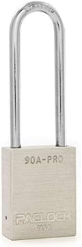 PACLOCK's 90A-PRO Padlock, 1/4" Diameter Hard. Steel Shackle, 3" Tall, High Performance 7-Pin Cylinder w/ 1 Key, Keyed Alike, Silver