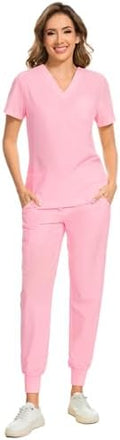 COZYFIT Scrubs for Women Set - Stretch V-Neck & Jogger Pant with 9 Pockets
