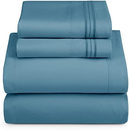 Hearth & Harbor King Size Sheets - 4 Piece Bed Sheet Set, Hotel Luxury Double Brushed Bed Sheets - Extra Soft Bedding Sheets & Pillowcases, King, Blue Heaven