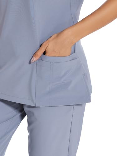 COZYFIT Scrubs for Women Set - Stretch V-Neck & Jogger Pant with 9 Pockets
