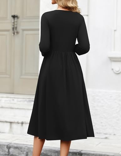 Zeagoo 3/4 Sleeve Women's Dress Casual Aline Summer Fall Midi Long Dresses
