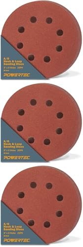 POWERTEC 75PK, 80 Grits, Sanding Discs 5 Inch - Hook and Loop, 5 Inch 8 Hole Aluminum Oxide Sandpaper Discs, Woodworking Sanding Pads for Random Orbital, Palm, Air, DA & Pneumatic Sander (45008)