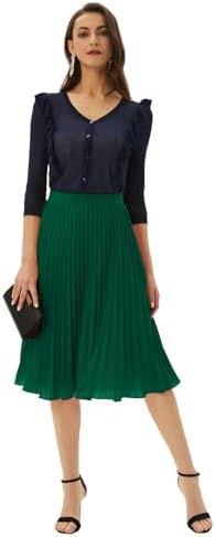 GRACE KARIN Pleated Midi Skirt for Women Chiffon A-Line Outfits