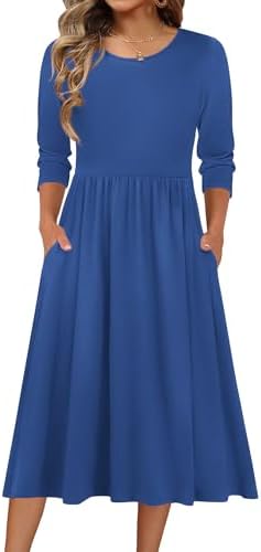 Zeagoo 3/4 Sleeve Women's Dress Casual Aline Summer Fall Midi Long Dresses