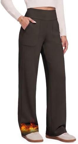 GAYHAY Fleece Lined Wide Leg Pants for Women, High-Waisted with Pockets