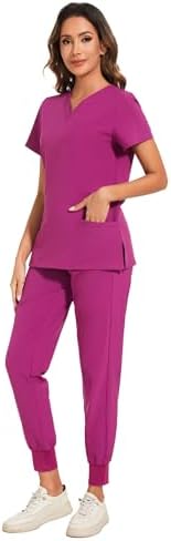 COZYFIT Scrubs for Women Set - Stretch V-Neck & Jogger Pant with 9 Pockets