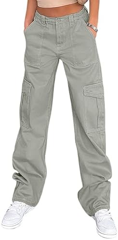 Lepunuo Cargo Pants for Women High Waisted Casual Pants Baggy Stretchy Wide Leg Y2K Streetwear with 6 Pockets