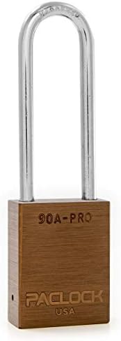 PACLOCK's 90A-PRO Padlock, 1/4" Diameter Hard. Steel Shackle, 3" Tall, High Performance 7-Pin Cylinder w/ 1 Key, Keyed Differently, Brown