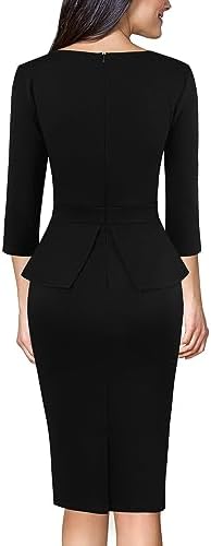 VFSHOW Womens Work Business Office Front Zipper Peplum Church Sheath Dress