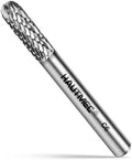 HAUTMEC Tungsten Carbide Rotary Burr Bit YG6, 1/4" Shank Double Cut Die Grinder Bit, Low Vibration Precision Rotary File for Metal Grinding, Engraving & Deburring (6MM Cylindrical Ball End), HT0198
