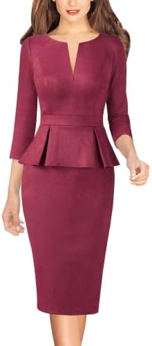 VFSHOW Womens Work Business Office Front Zipper Peplum Church Sheath Dress