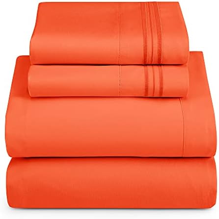 Hearth & Harbor Queen Size Sheets - 4 Piece Bed Sheet Set, Hotel Luxury Double Brushed Bed Sheets - Extra Soft Bedding Sheets & Pillowcases, Queen, Orange Rust