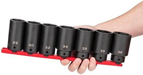 TEKTON 1/2 Inch Drive Axle Nut Impact Socket Set, 7-Piece | SID92101 | (29 - 38 mm), Deep, 6-Point, Socket Rail