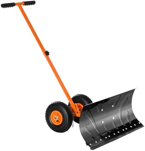 Outsunny Snow Shovel with Wheels Snow Pusher 29" Blade 10" Wheels Orange
