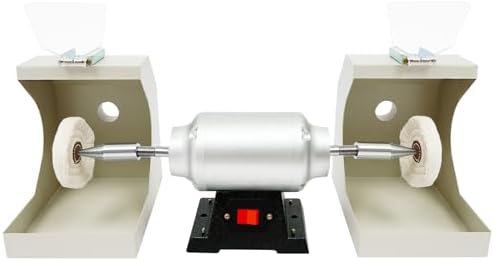 Jewelry Polisher Bench Buffer Polishing & Buffing Machine with Angle-adjustable Glass Baffle & Dust Collector Hood for Jewelry, Silver and Metal Polishing